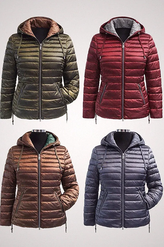 11190022 Barbara Lebek Damen Daunenjacke 100 Gramm mit Kapuze und Kordelzug