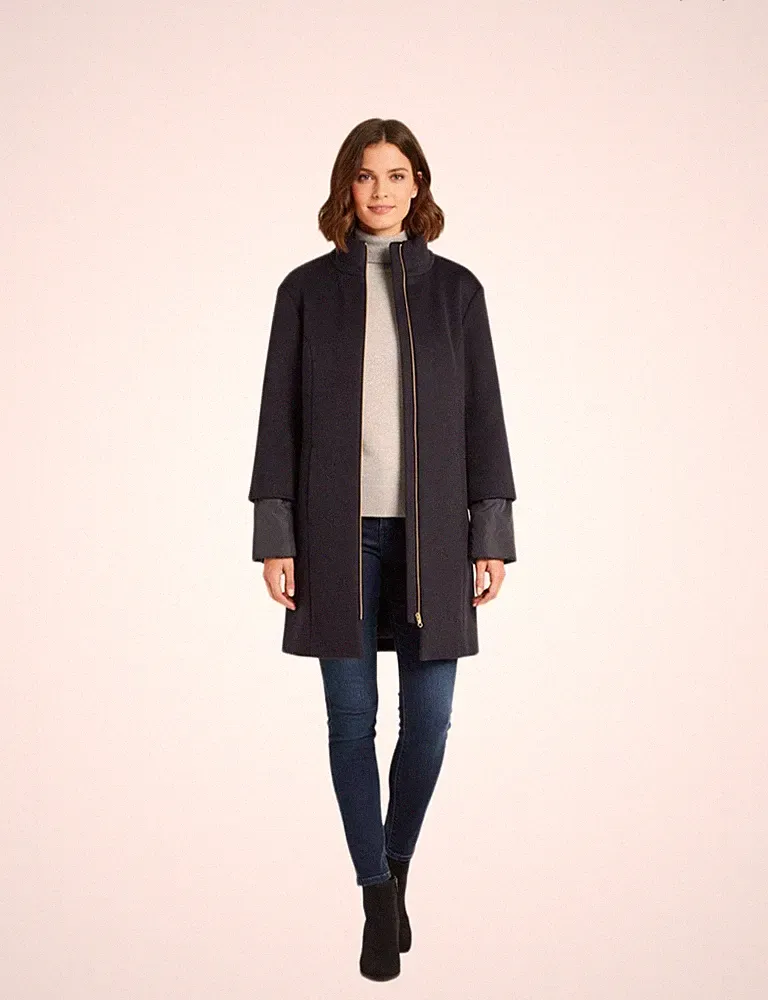 2-teiliger eleganter Damen Mantel 2-in1 Wollmantel und Daunenjacke