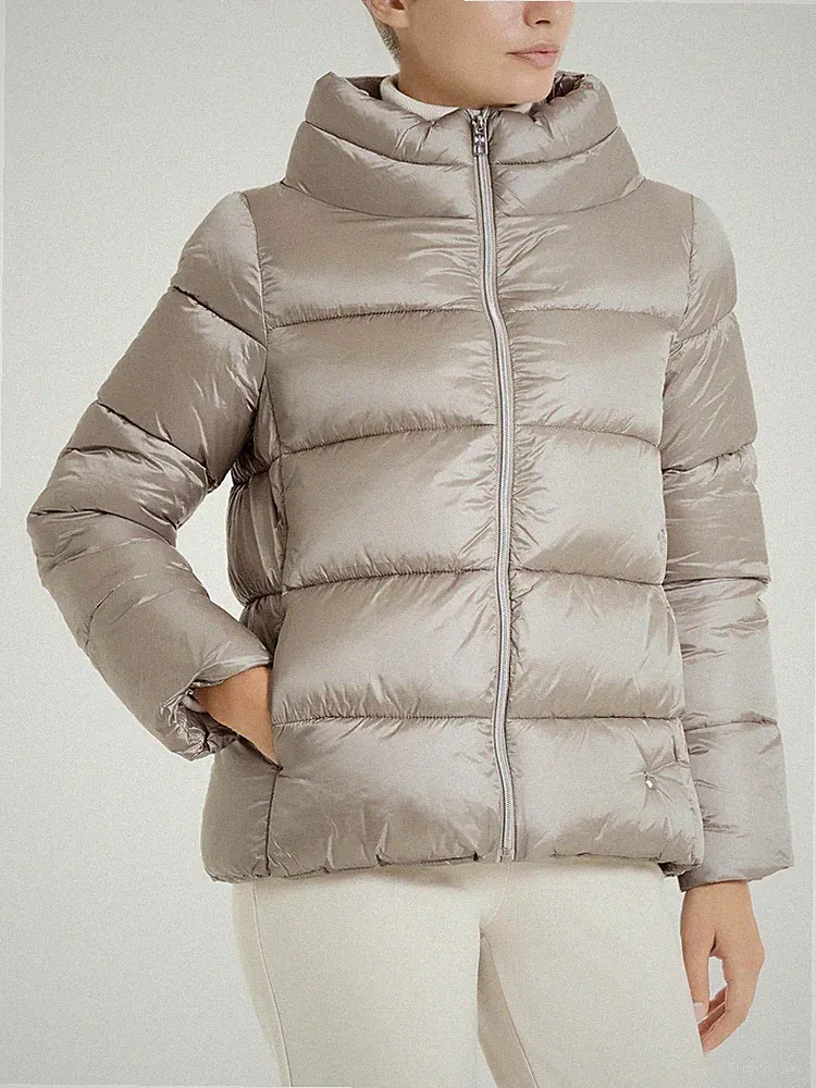 25% DAMEN DAUNENJACKE SPINNE DQ73KP DAUNENJACKE GLÄNZEND BEIGE GEFÜTTERT STEHKRAGEN Reißverschluss