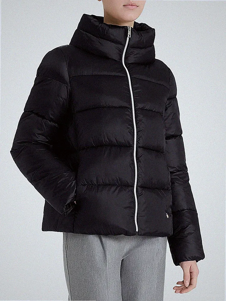 25% DAMEN DAUNENJACKE SPINNE DQ73KP DAUNENJACKE GLÄNZEND SCHWARZ GEPOLSTERT STEHKRAGEN Reißverschluss
