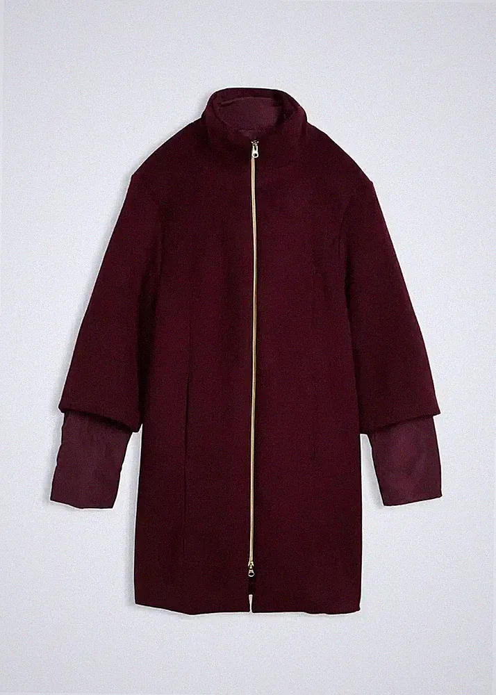 2tlg Wollmantel m Daunen-Innenjacke Gr 38 Weinrot Damen Winterjacke R-Ware Neu
