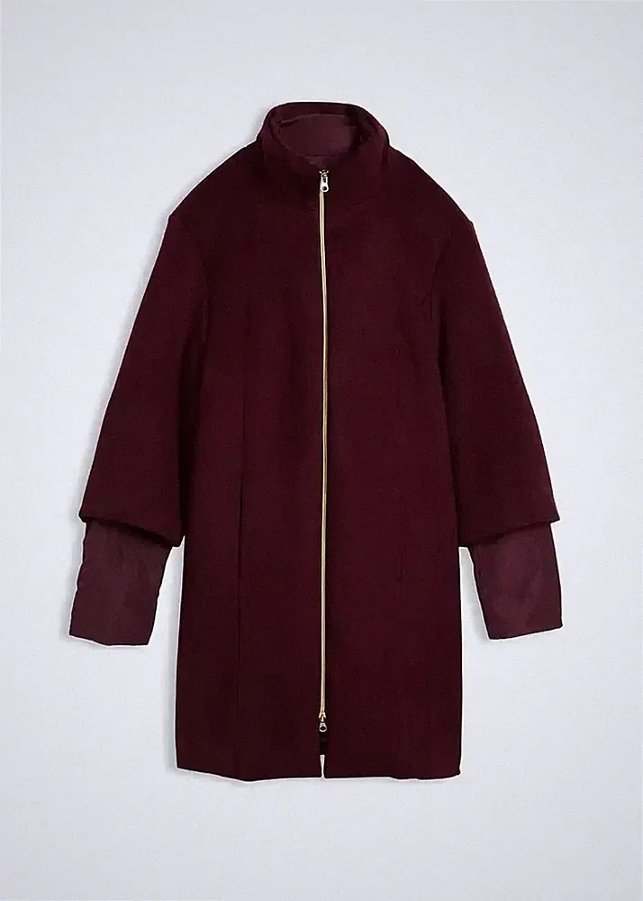 2tlg Wollmantel m Daunen-Innenjacke Gr 44 Weinrot Damen Winterjacke R-Ware Neu