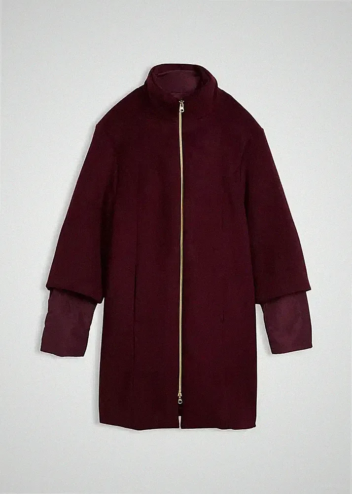2tlg Wollmantel m Daunen-Innenjacke Gr 44 Weinrot Damen Winterjacke R-Ware Neu