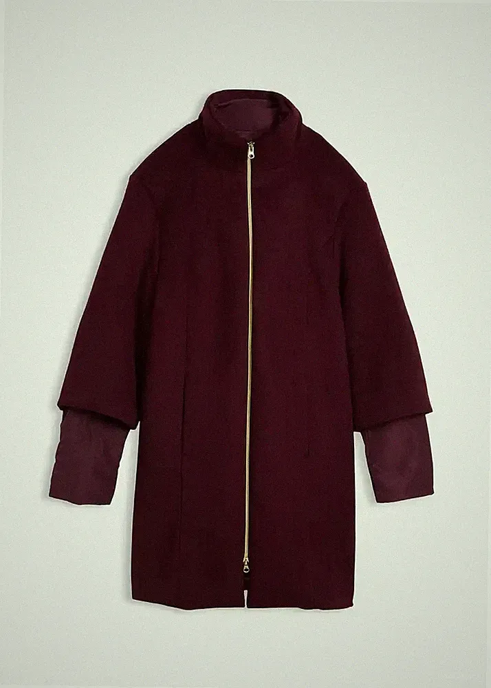 2tlg Wollmantel mit Daunen-Innenjacke Gr 40 Weinrot Damen Winterjacke Mantel Neu