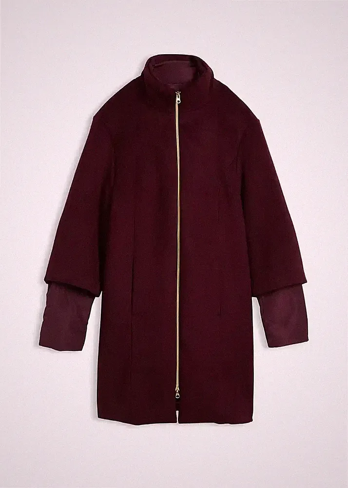 2tlg Wollmantel mit Daunen-Innenjacke Gr 42 Weinrot Damen Winterjacke Mantel Neu