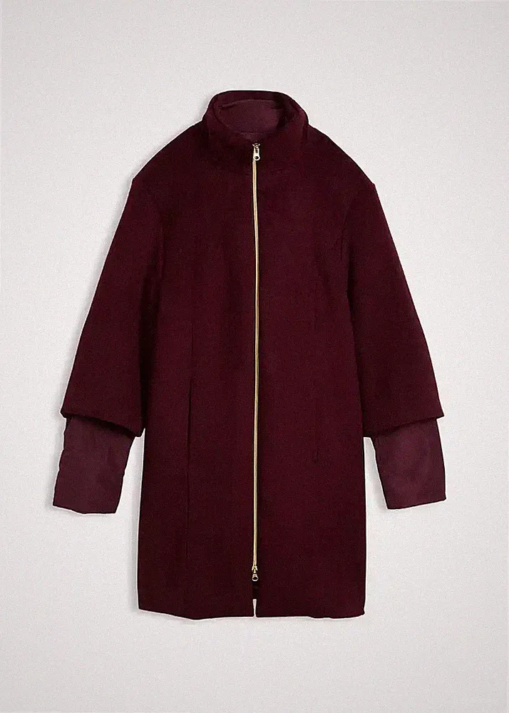 2tlg Wollmantel mit Daunen-Innenjacke Gr 50 Weinrot Damen Winterjacke Mantel Neu