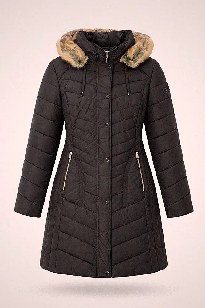 30340052 DAMEN LANGE DAUNENJACKE BARBARA LEBEK GESTEPPT MIT FELL AN DER KAPUZE