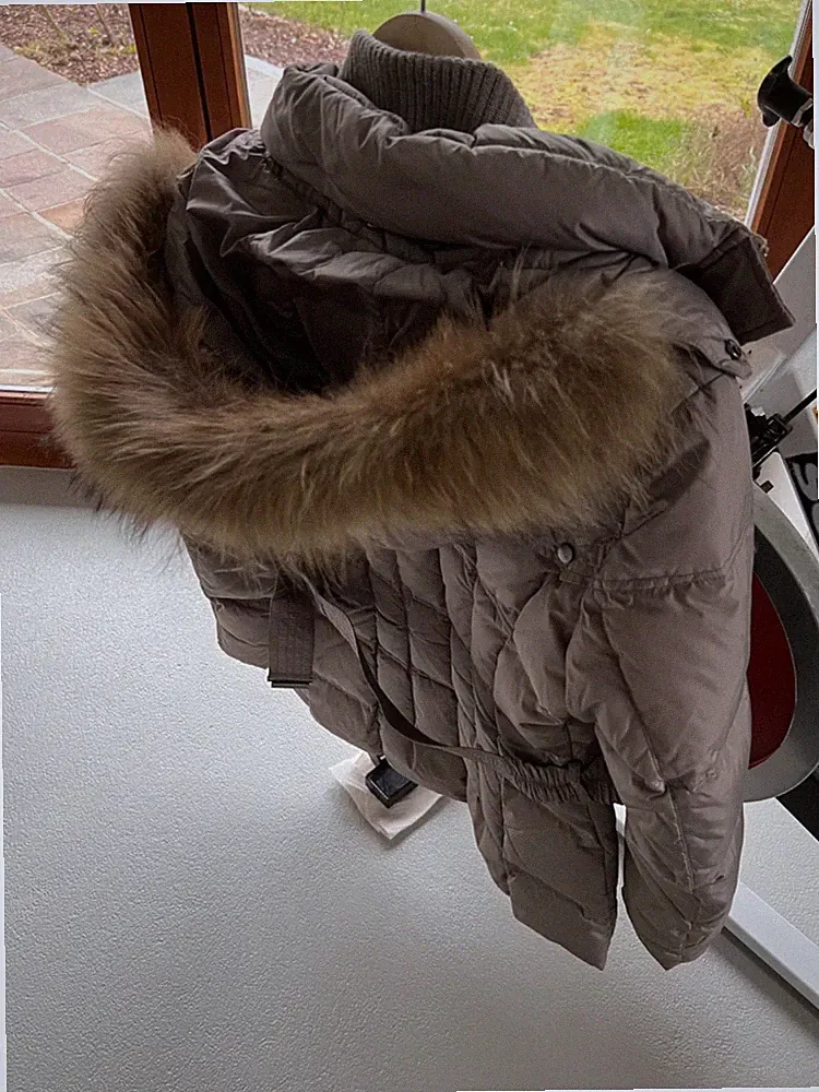add Daunenjacke Mantel grau beige taupe edel Luxus 36 38 M NP 599€ Jacke Bogner