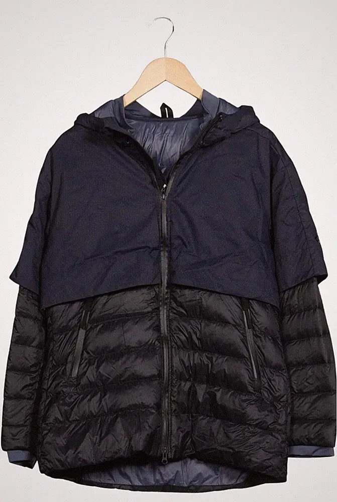 adidas Jacke Damen Anorak Jacket Kurzmantel Gr. L Daunen Marineblau #25bbs3g
