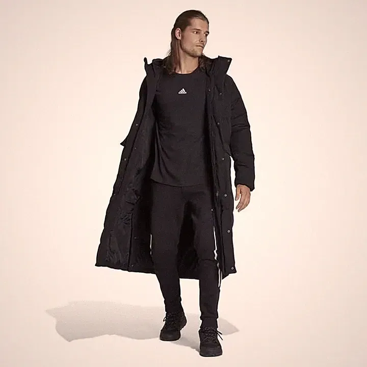 adidas Originals Lange Daunenjacke Big Baffle Schwarz Winter Puffer Coat