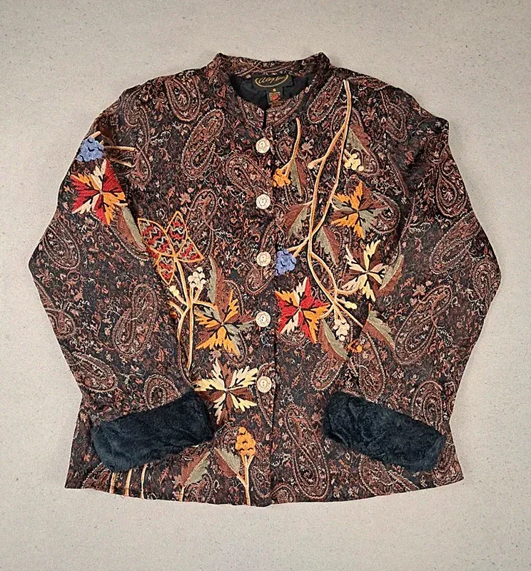 Alex Kim Gobelin Jacke Blumenmuster Tapestry Jacket Vintage 100% Baumwolle Multi