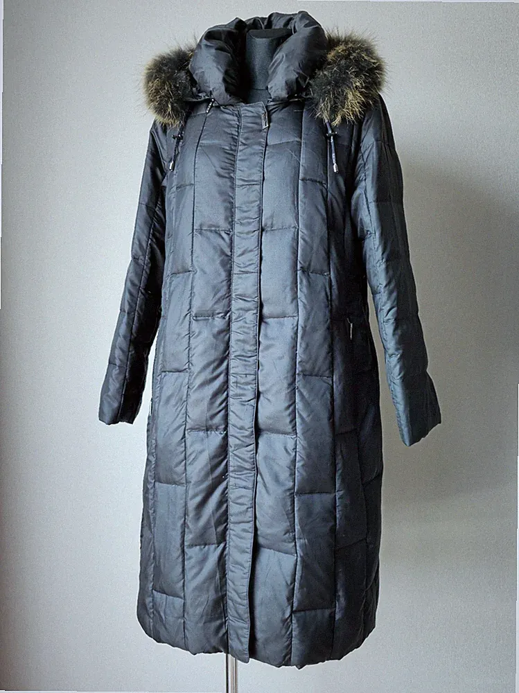 Balmain Paris Langer Daunenmantel Fellkapuze Schwarz Puffer Jacke Damen Größe M