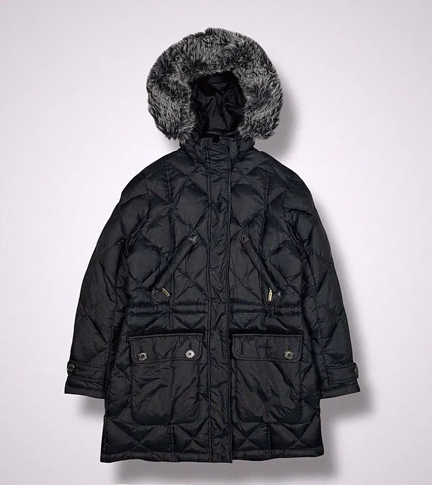 Barbour Bowfell Daunenparka Damen UK12 EU38 Schwarz Kapuze Fellbesatz