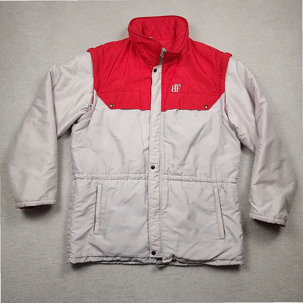 Belfe Jacke Winter Vintage 90s 2in1 Herren Gr. 50 Winter Rot Puffer Mantel Italy