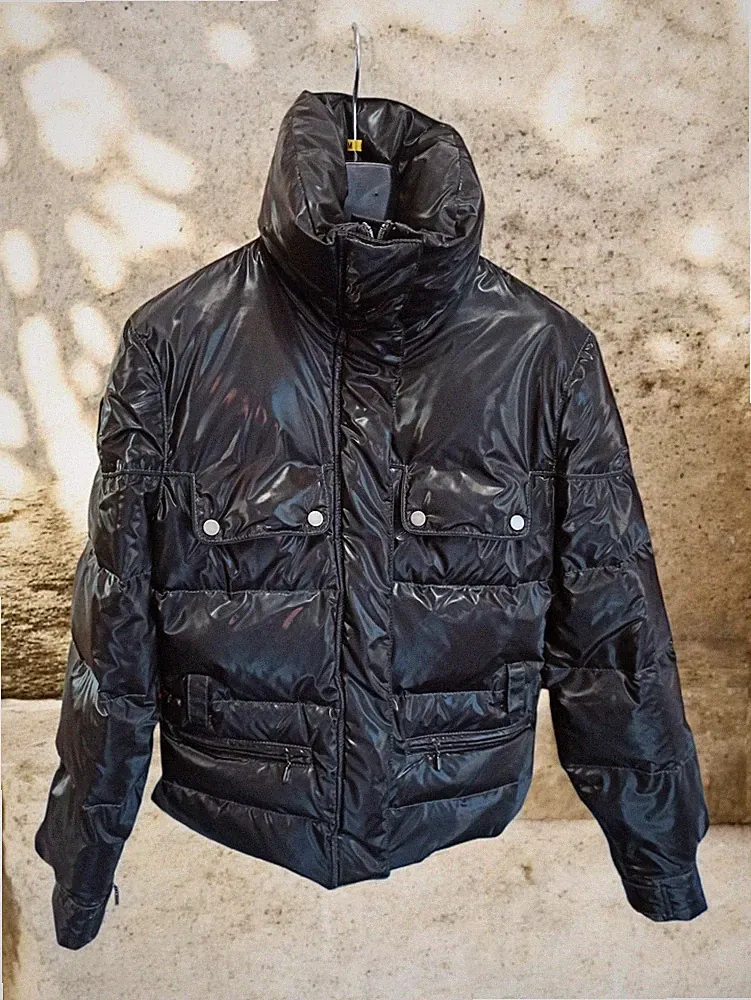 BELSTAFF DAMEN DAUNENJACKE SCHWARZ GLÄNZEND MADE IN ITALY GR 42 ECHTE DAUNEN DOWN JACKET