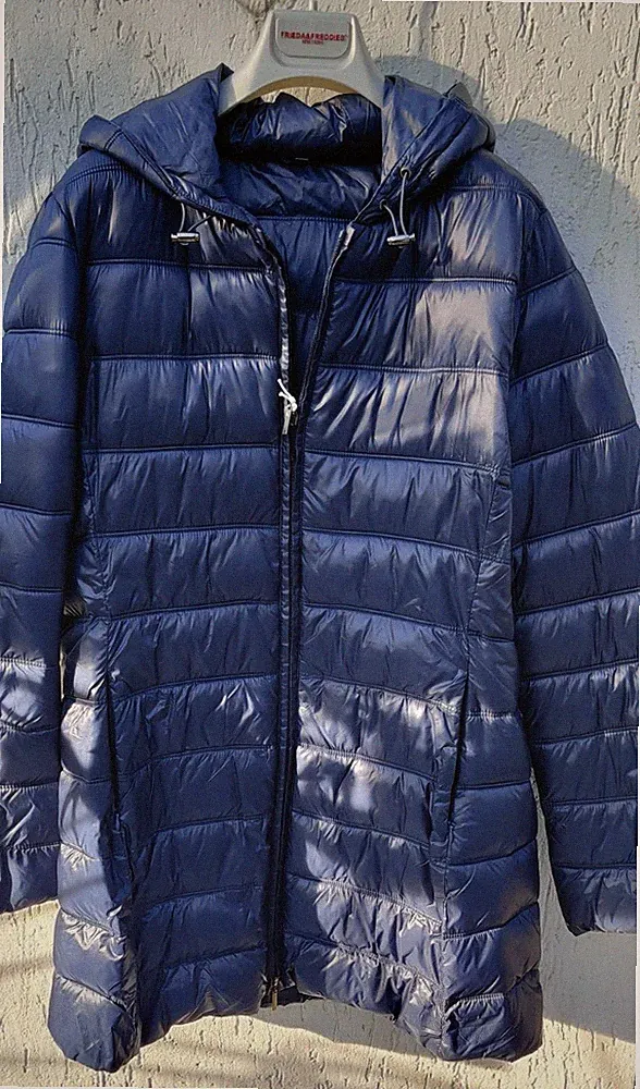 Black Friday ANGEBOT FAKE DAUNENMANTEL MITTERNACHTSBLAU FEDERLEICHT GR.XXL
