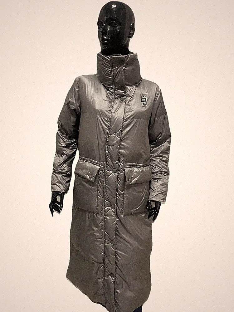Blauer Damen Lang Daunenjacke Grigio Regular Winter Mantel, Größe S