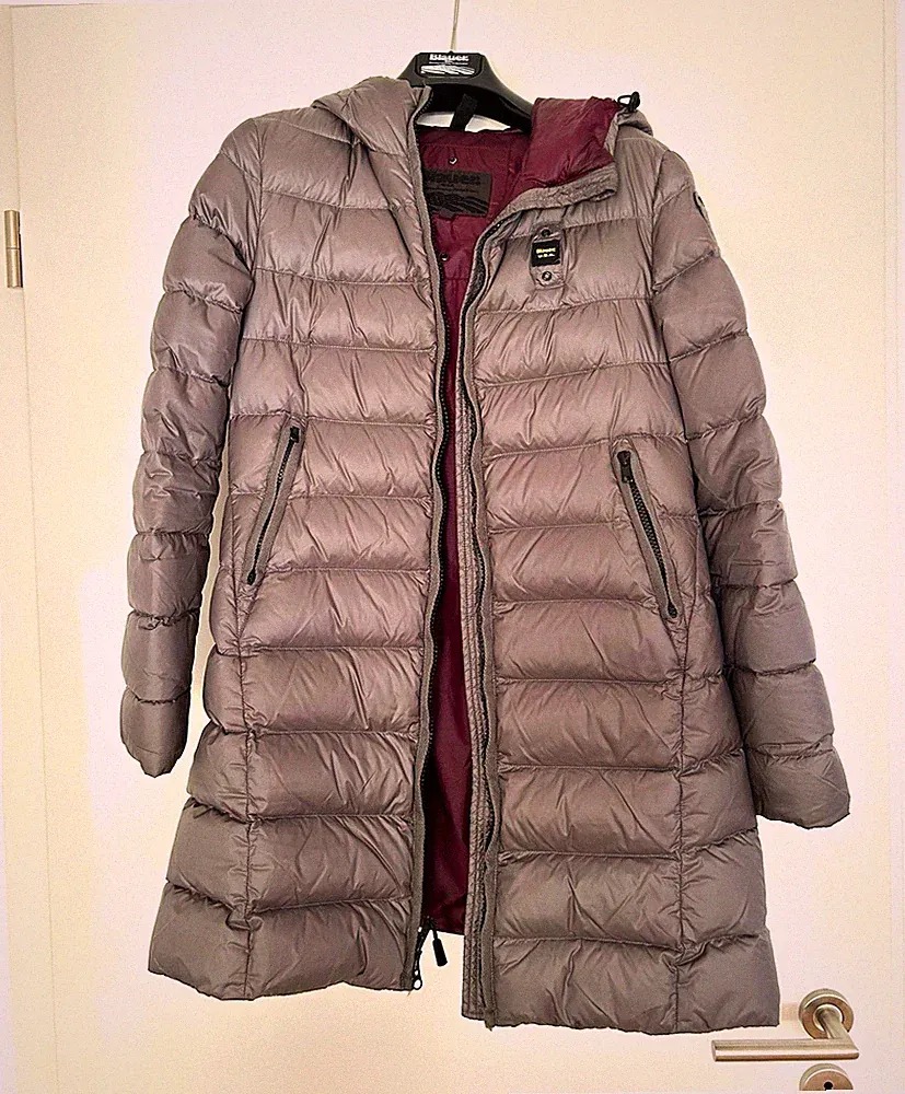 BLAUER Damen Steppmantel (Daune) lang mit Kapuze, Reißverschluss, Winter, Grau S