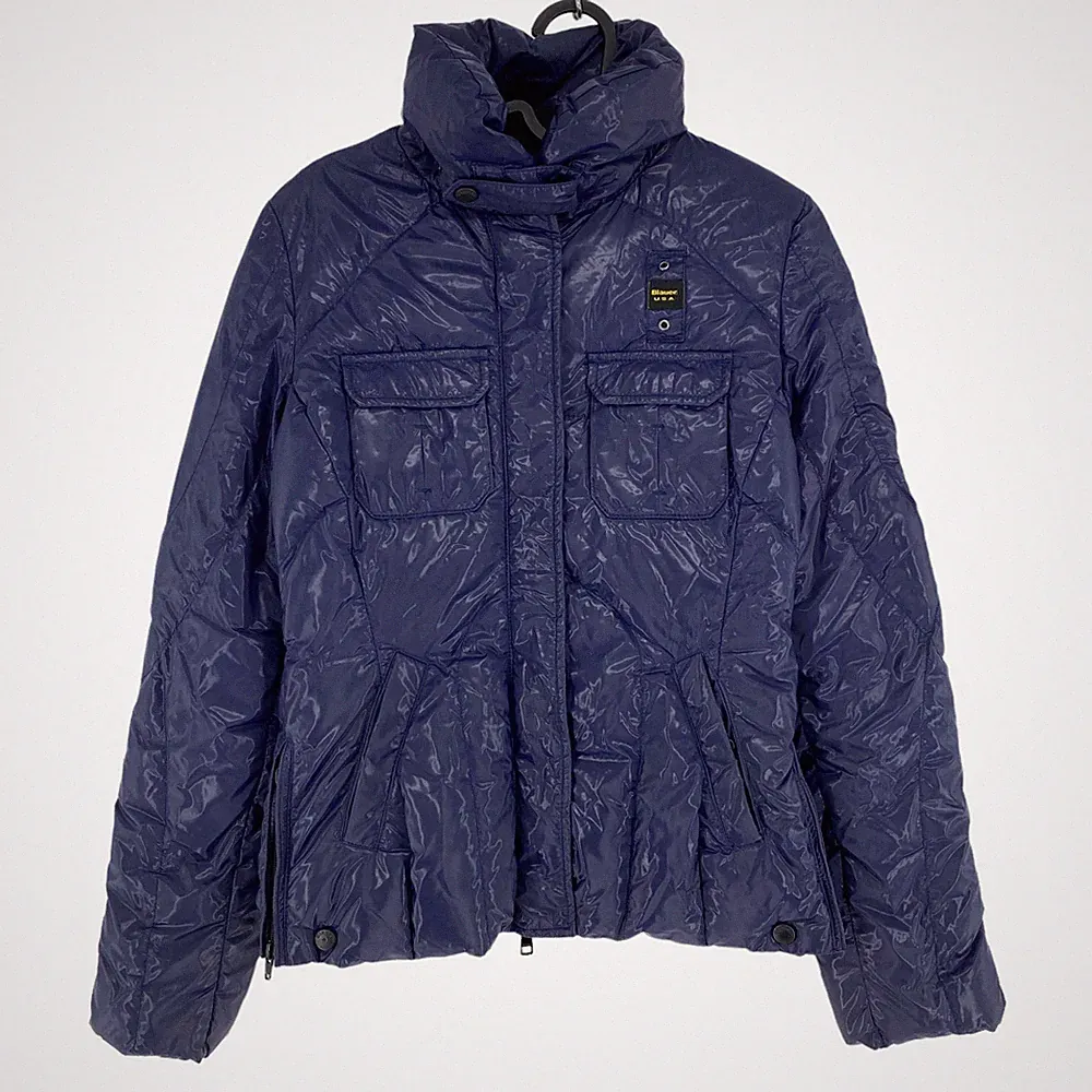 Blauer Lila Gesteppt Gefütterte Daunen Steppjacke Mantel Größe S