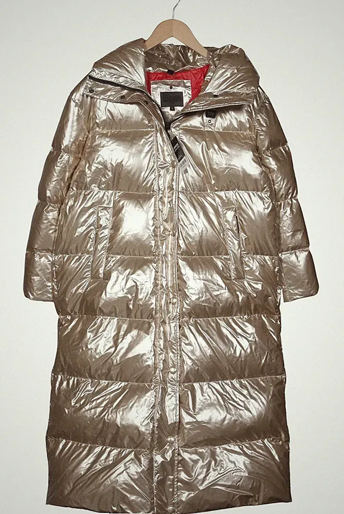 blauer Mantel Damen Jacke Parka Gr. S Daunen Gold #nkxuzyw