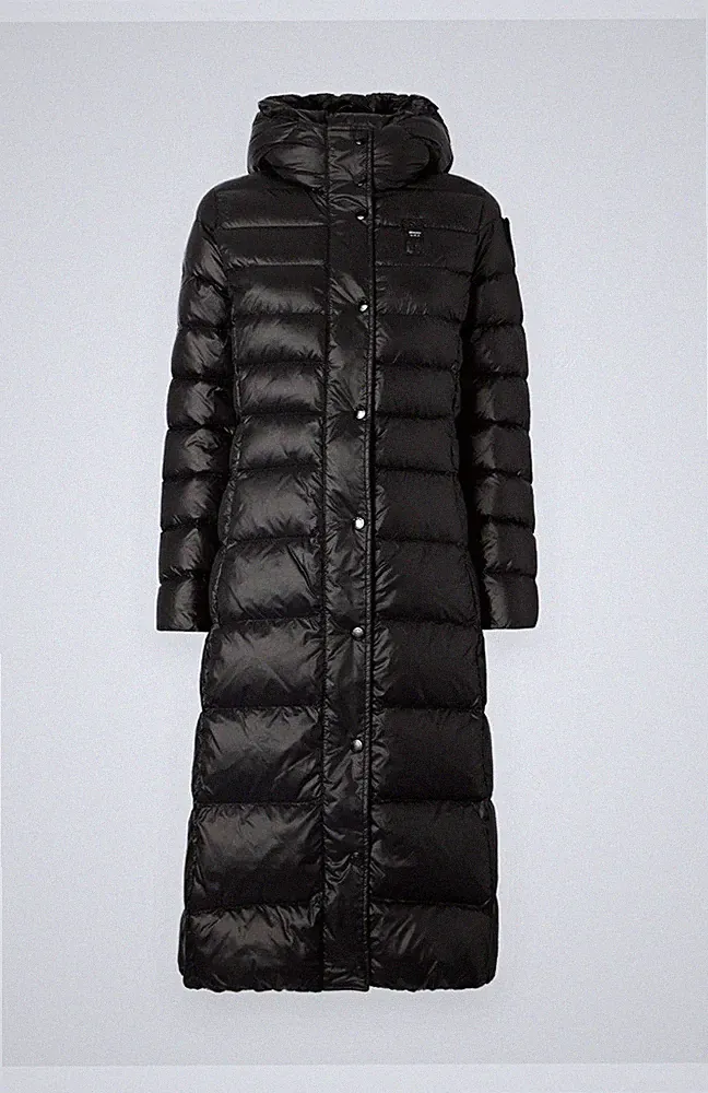 Blauer U.S.A. Damen langer Daunen-Steppmantel mit Kapuze schwarz Gr. M