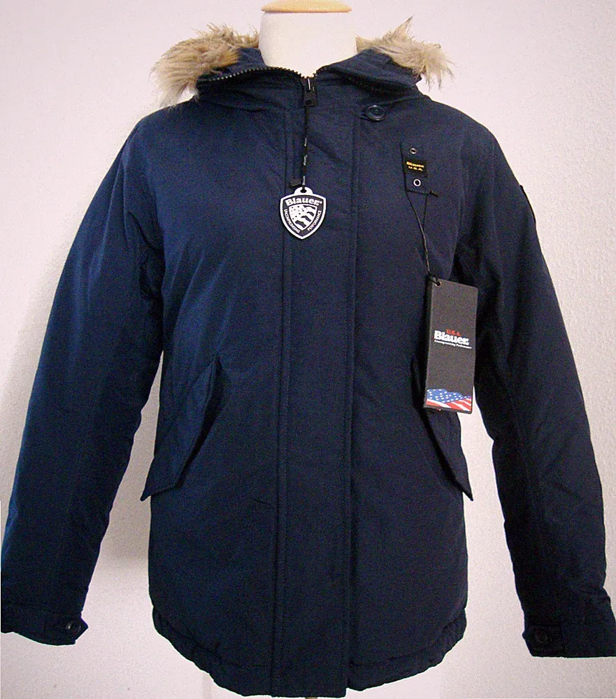 BLAUER USA Daunen Mantel Jacke Blouson Damen mit Kapuze Navy Gr.M NEU mit ETIKET