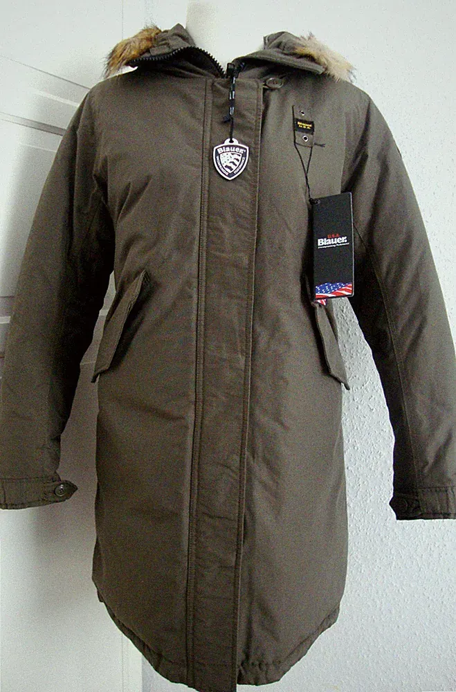 BLAUER USA Daunen Mantel Jacke Parka Damen mit Kapuze Grün Gr.L NEU mit ETIKETT