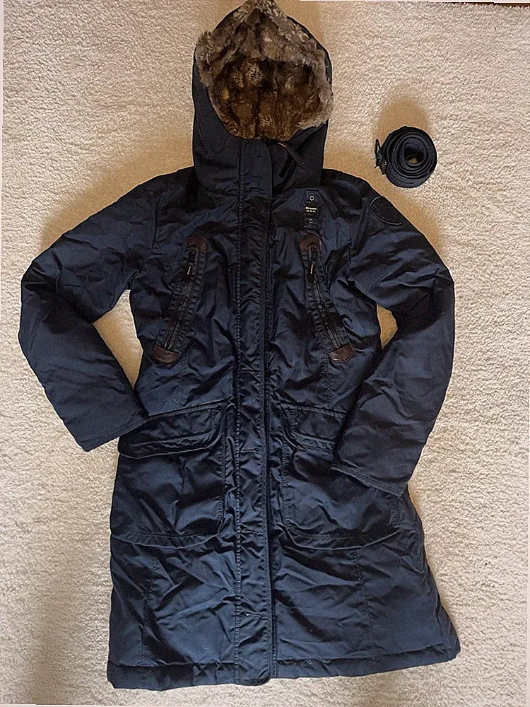 BLAUER USA Daunen Mantel Jacke Parka mit Pelz Damen in Navy/Blau