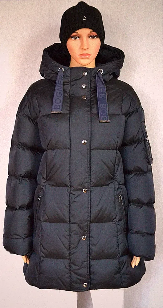 BOGNER FANJA D DAMEN DAUNENJACKE MANTEL JACKE BLAU LOGO UVP 995 € Gr 42 L NEU