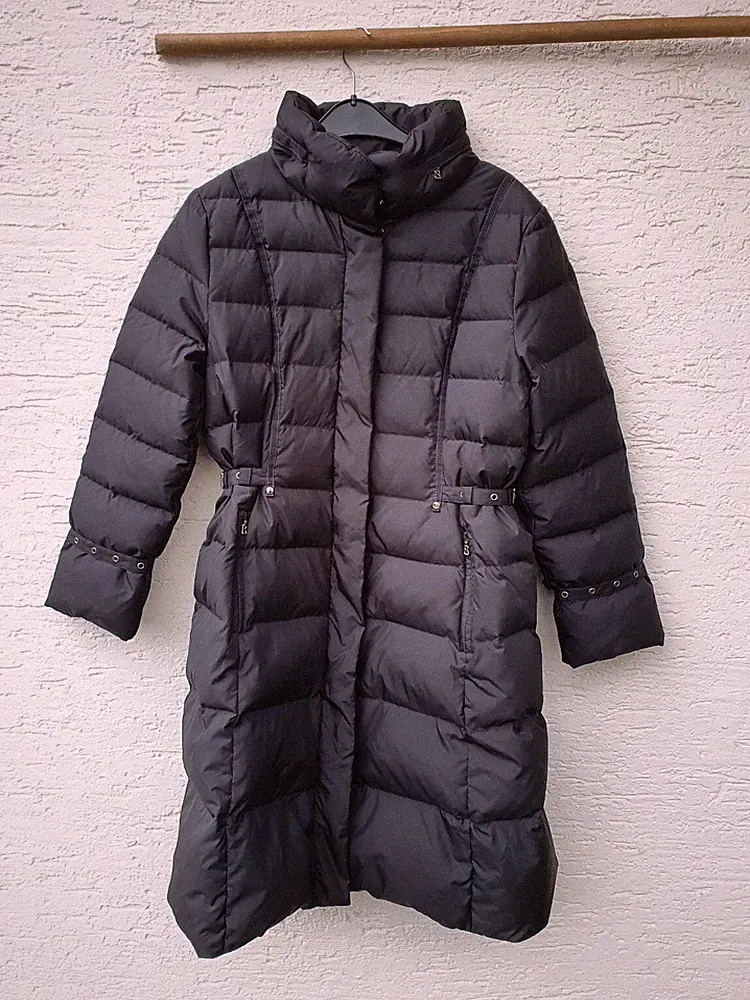 Bogner langer Damensteppmantel, Schwarz, Daunenfüllung