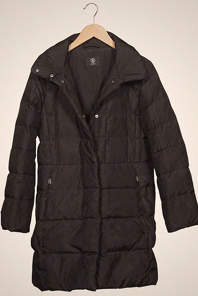 Bogner Mantel Damen Jacke Parka Gr. 38 Daunen Leder Schwarz #mrv3299