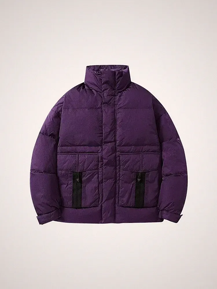 Bomberjacke Daunenjacke Synthetisch Herrenmode Violett Kurz Taschen mit Kapuze