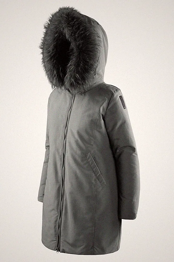 BOMBOOGIE Damen Mantel / Parka mit Echtfell (Waschbär) / Grau