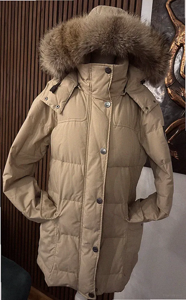 Brax Feel Good Damen Daunen-Kurzmantel „Quebec“ – Gr. 40 – Beige – Racoon-Pelz