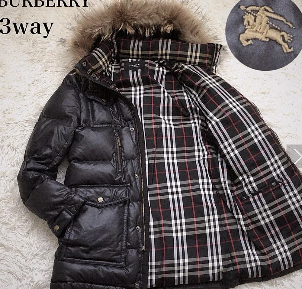 BURBERRY BLACK LABEL (Sanyo Shokai) Authentischer Daunenmantel, langer Mantel M