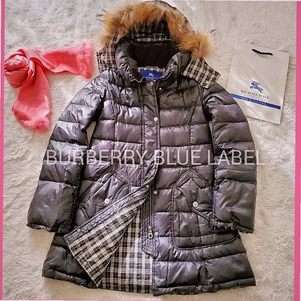 Burberry Blue Label Damen Schwarz Lange Daunenjacke Mantel Asian Fit 40 US Gr...