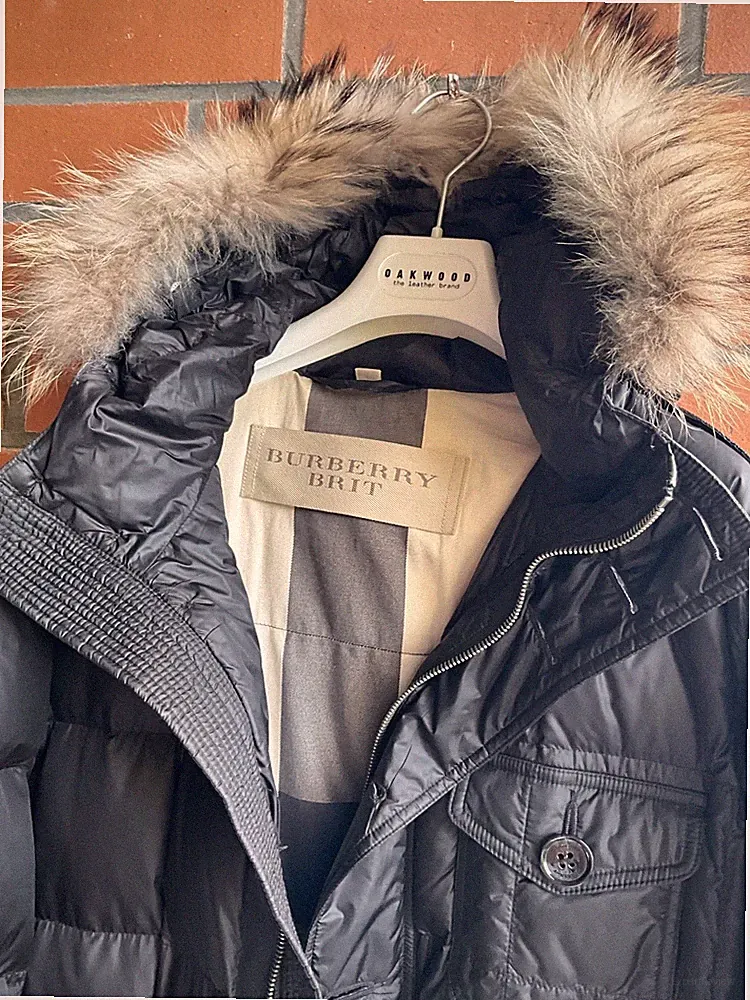 Burberry Brit Daunenjacke Mantel mit Echtpelz Kapuze Parka gr. XL NP 1298€
