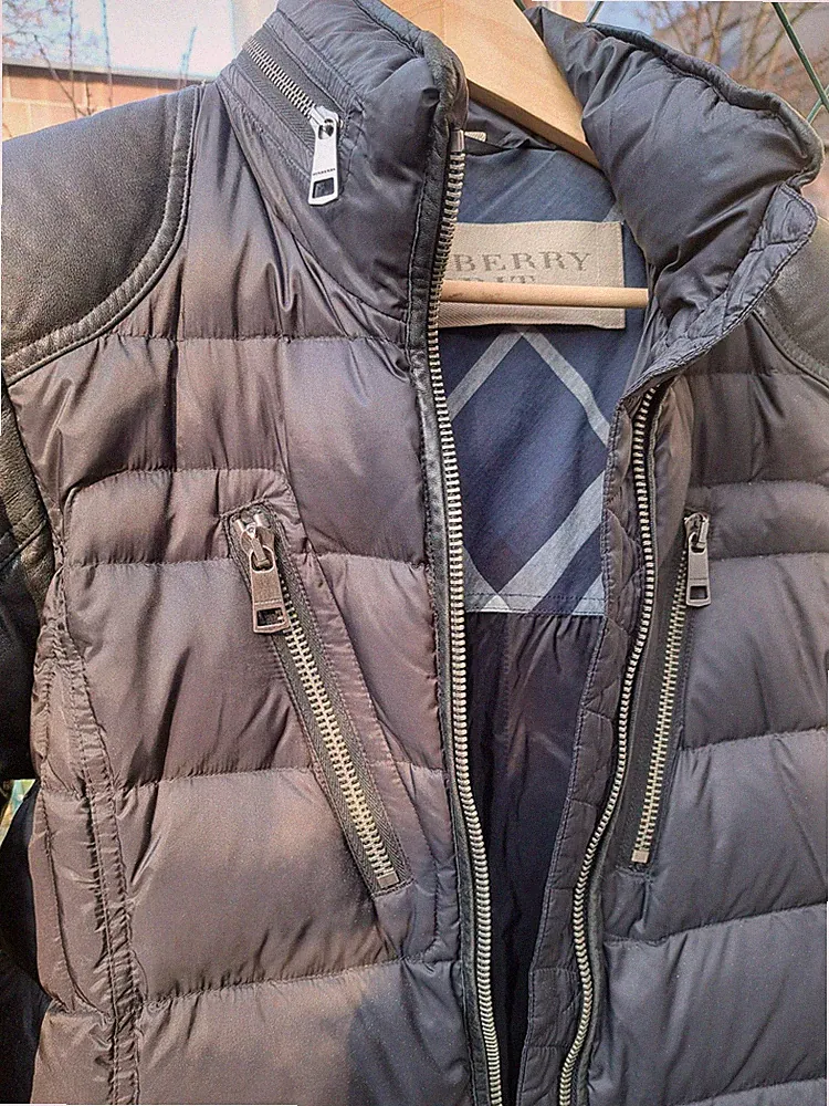 Burberry Brit Daunenmantel schwarz M Lederärmel