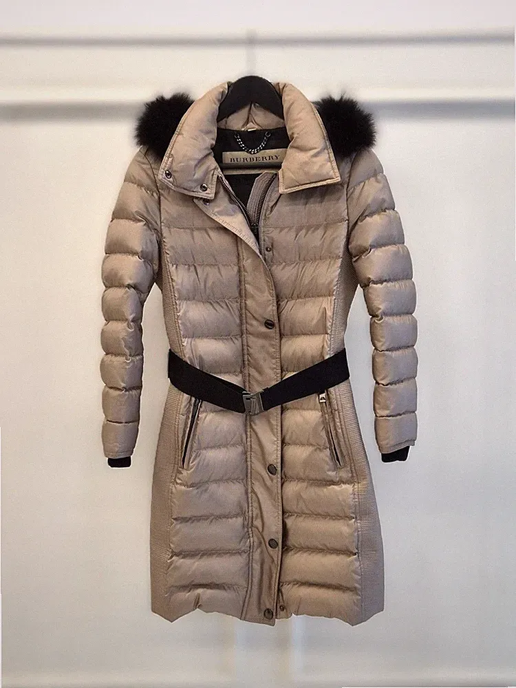 Burberry Damen Daunenmantel mit Kapuze und Fuchs-Fellbesatz Beige 155997847