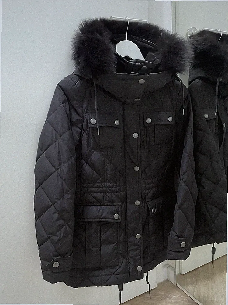 Burberry Stepp Parka schwarz GR. XS Daunen echtfell Kapuze Mit Pelz Tailliert