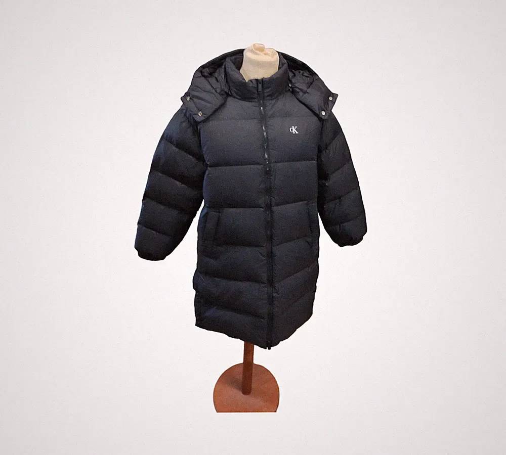 Calvin Klein Damen Daunenmantel Essential lang Kapuze Schwarz M