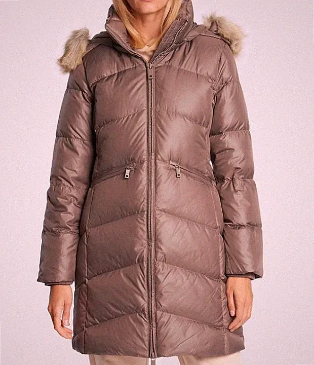 CALVIN KLEIN Damen Daunenmantel Winterjacke Steppmantel Kunstpelz taupe Gr L