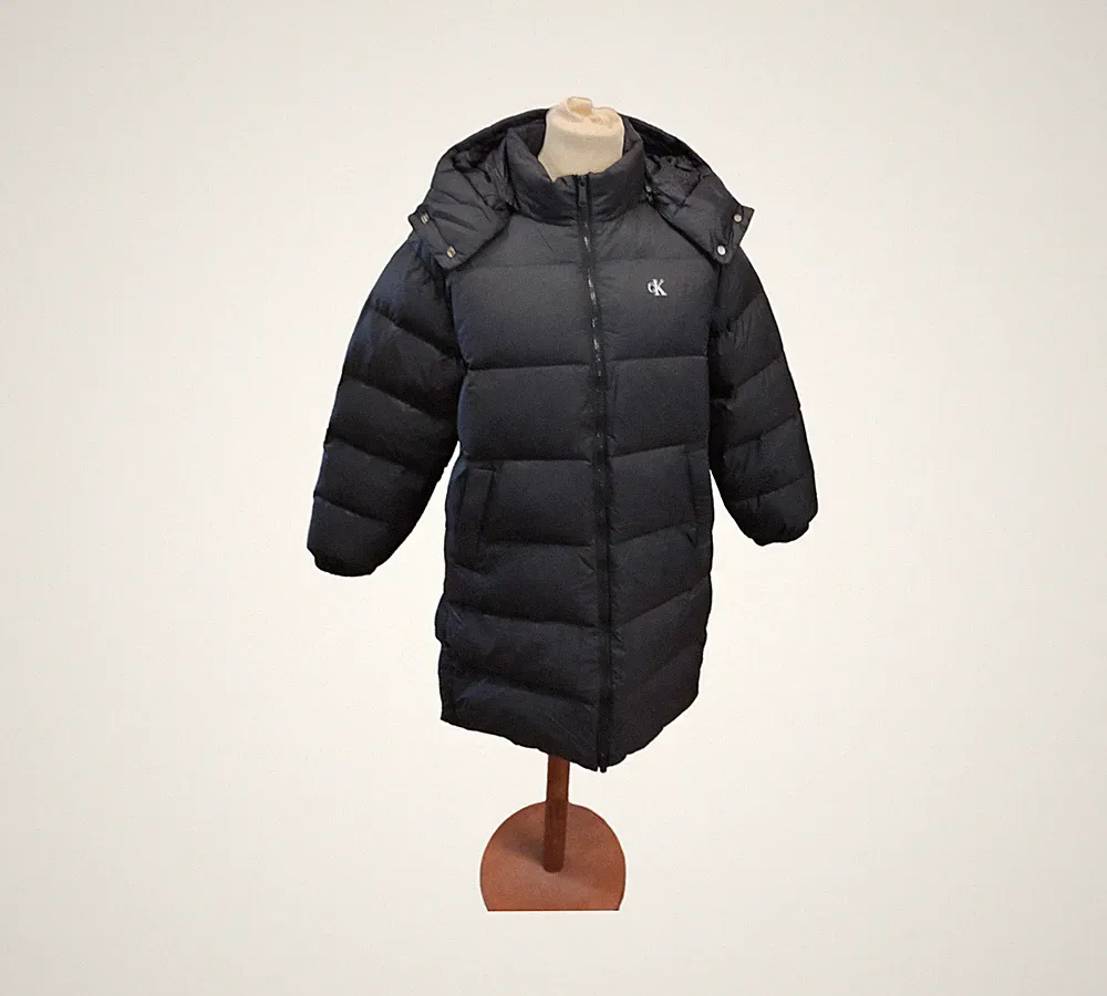 Calvin Klein Essential Daunenmantel Damen lang Kapuze Schwarz Größe M