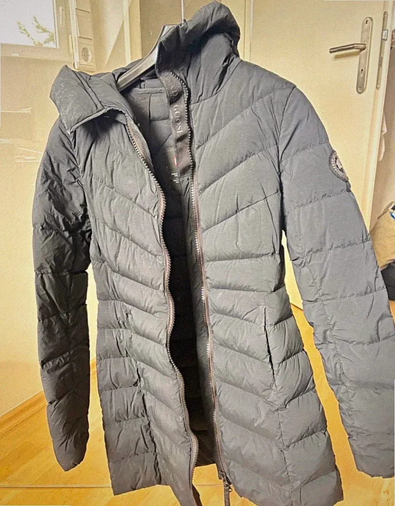 Canada Goose Damen Daunenmantel lang mit Kapuze Grau XS, Reißverschluss