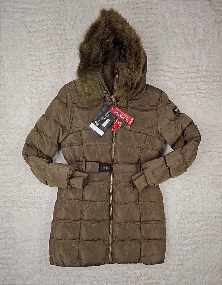 CANADIAN PEAK - Damen Daunenjacke Taupe Premium mit Kapuze - Größe S