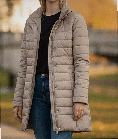 Canda C&A Damen Steppjacke Steppmantel Daune Herbst / Winter Grau / Beige Gr. 44