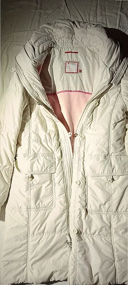 Champion Damen Long Daunenjacke M weiß/rosa Kapuze Y2K Champion Europe