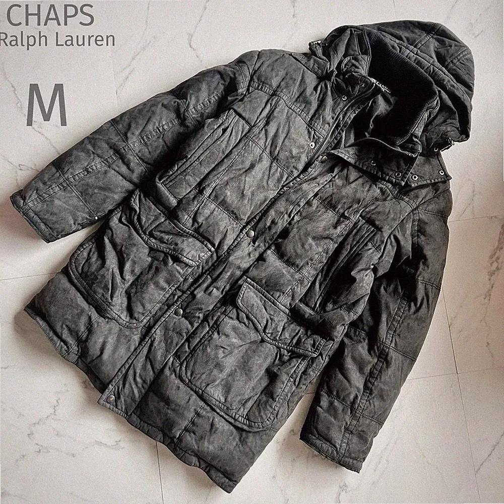 CHAPS Ralph Lauren Daunenjacke M Schwarz Kunstleder Wintermantel Top
