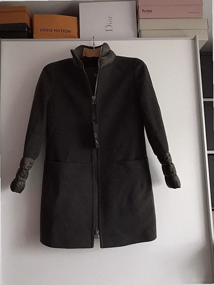 Cinzia Rocca Damen Mantel Neu Gr 36 Grün 100% Schurwolle Daunen Mix NP 850€