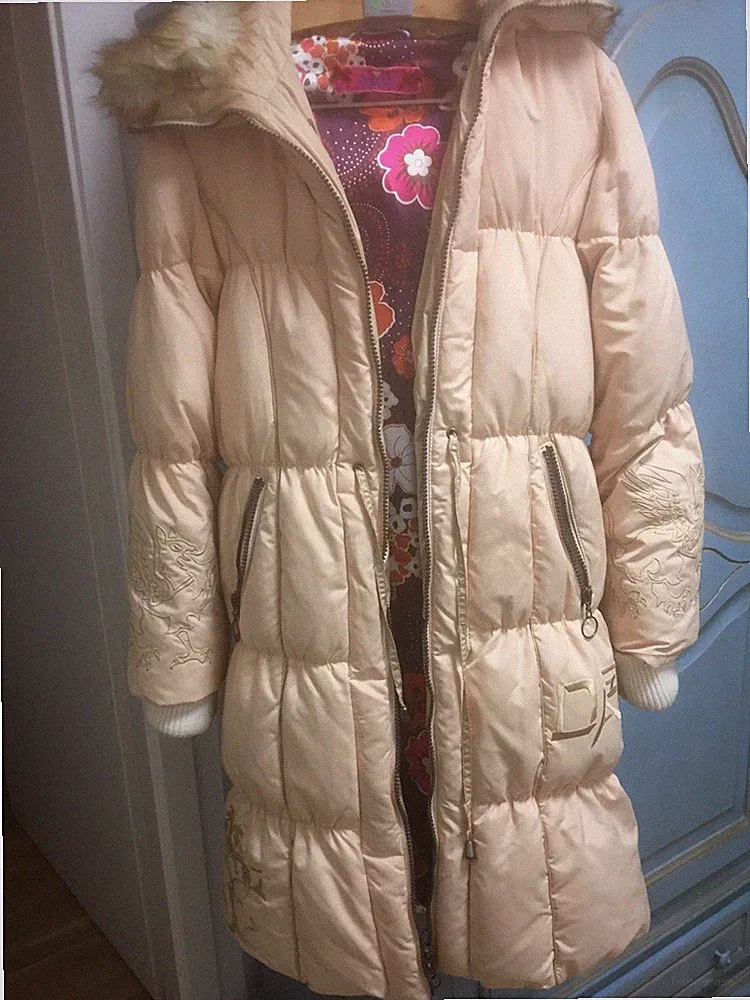 DAITE for Love Parker Winter Daunen Jacke Kapuze Mantel Kunstpelz beige Gr. 38